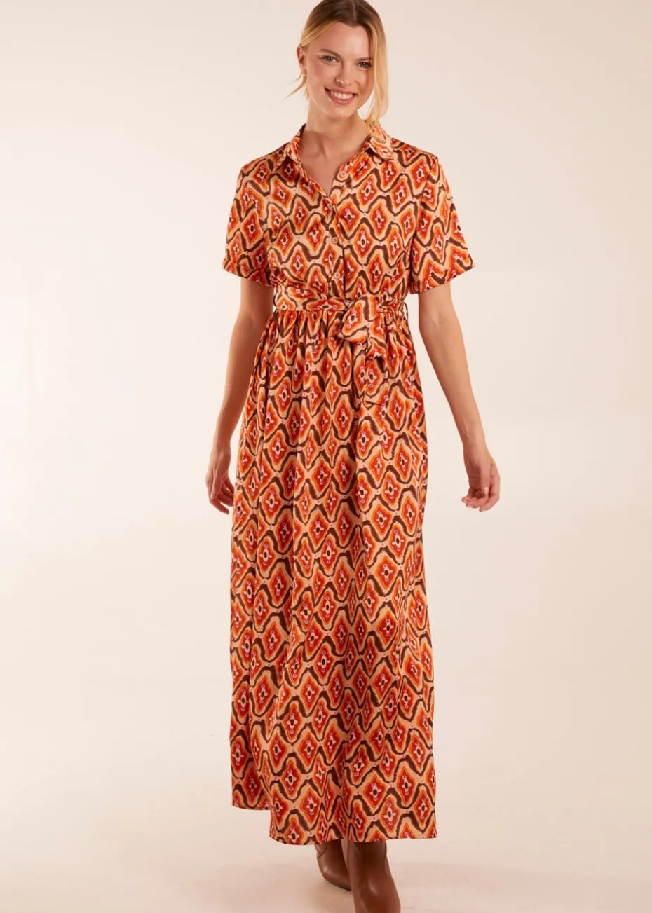 Blue Vanilla Orange Maxi Shirt Belt Dress