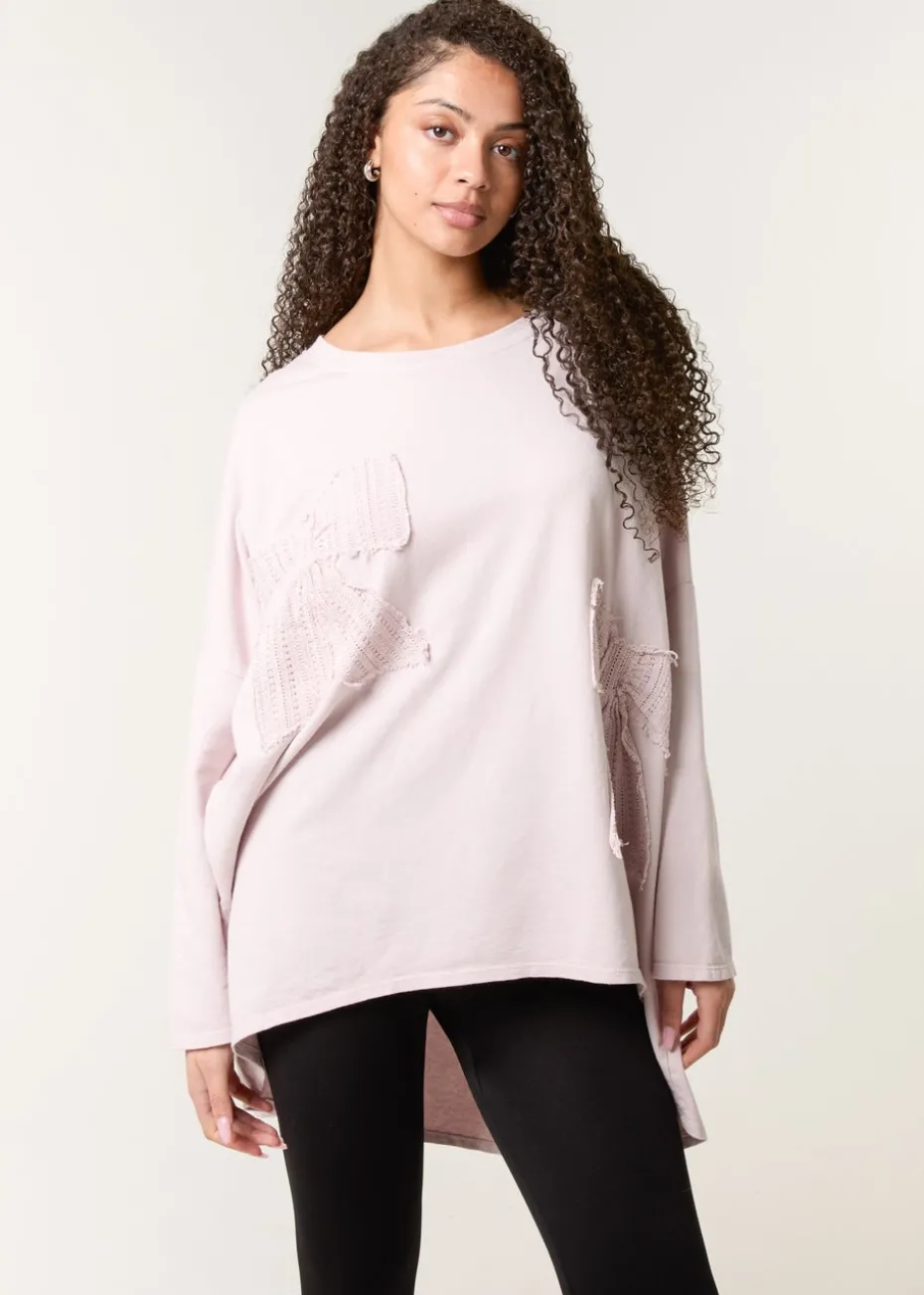 Blue Vanilla Pink Lace Bow Sweat Top