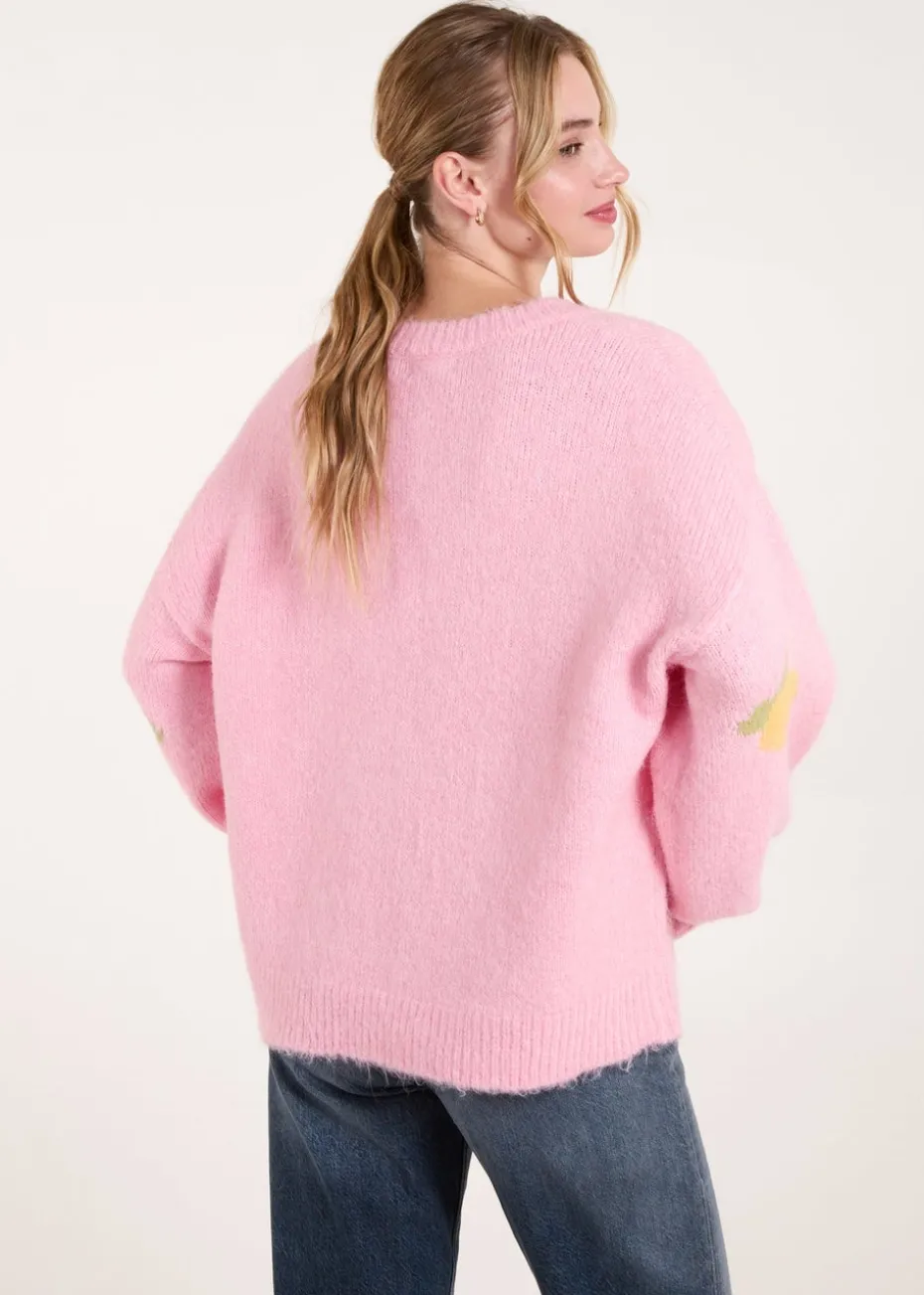 Blue Vanilla Pink Lemons & Leaves Detail Jumper