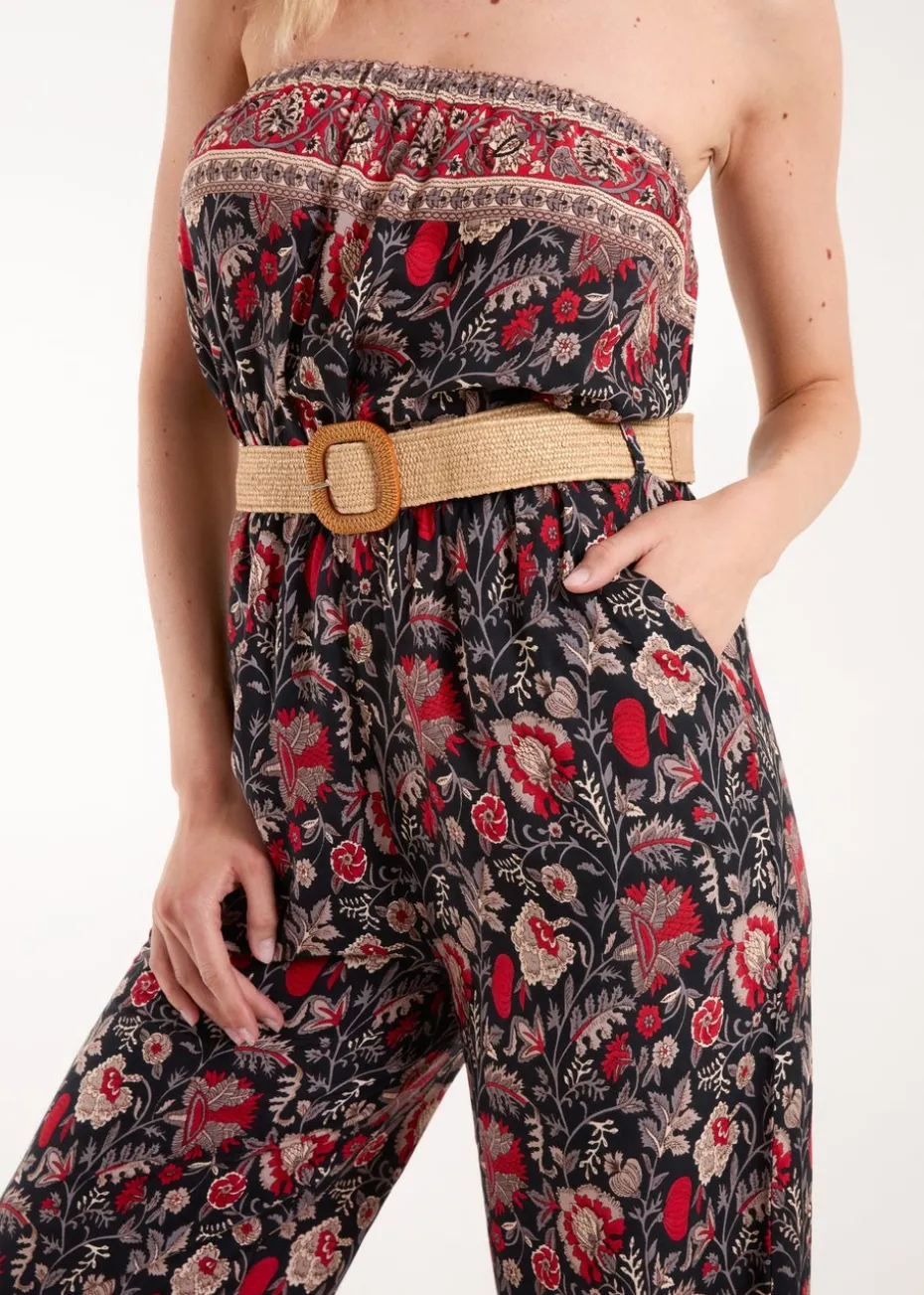Blue Vanilla Red Belted Bandeau Jumpsuit
