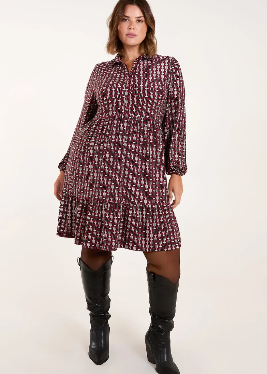 Blue Vanilla Red Curve Button Front Smock Dress