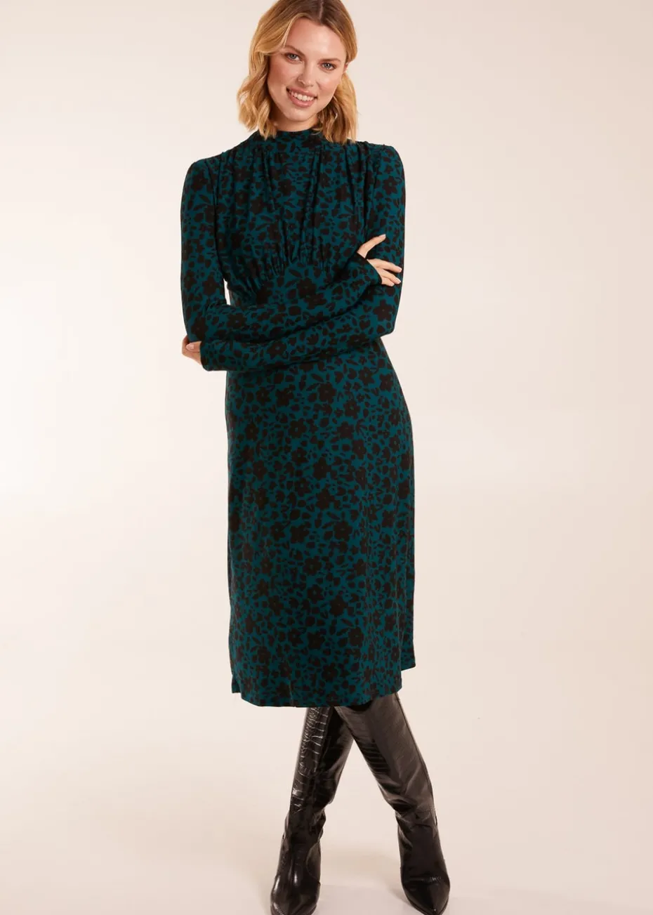 Blue Vanilla Ruched Front Frill Cuff Midi Dress