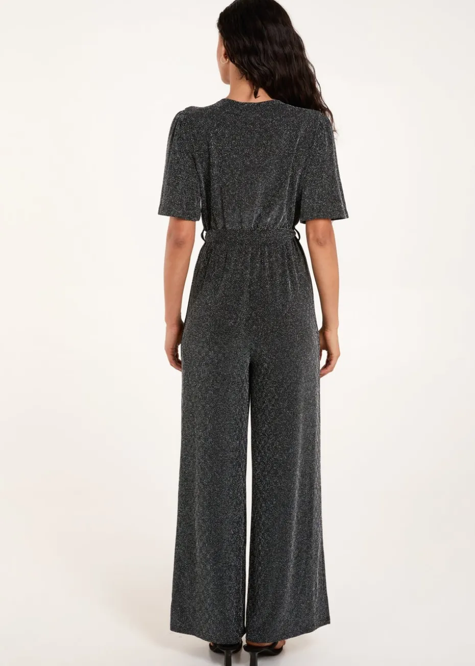 Blue Vanilla Silver Metallic Angel Sleeve Jumpsuit