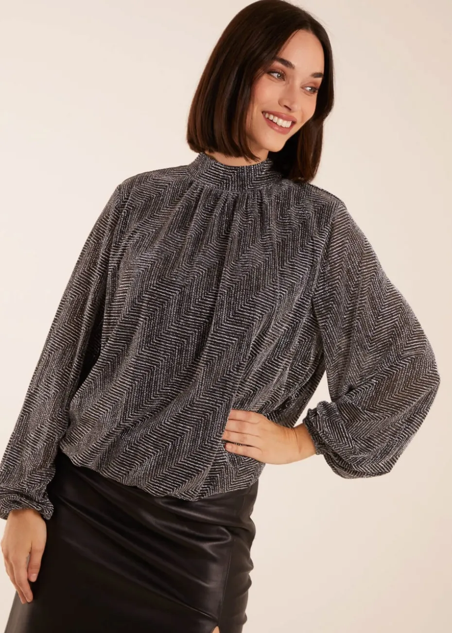 Blue Vanilla Silver Puffball High Neck Top