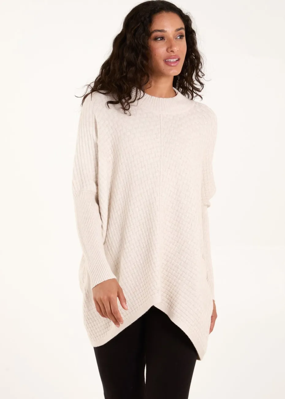 Blue Vanilla Stone Basket Weave High Neck Jumper