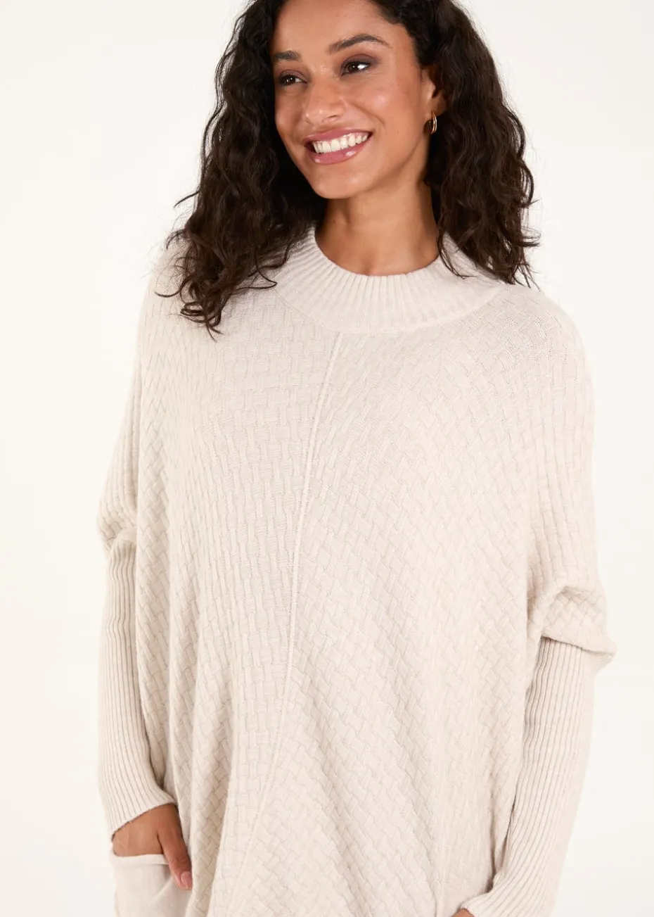 Blue Vanilla Stone Basket Weave High Neck Jumper