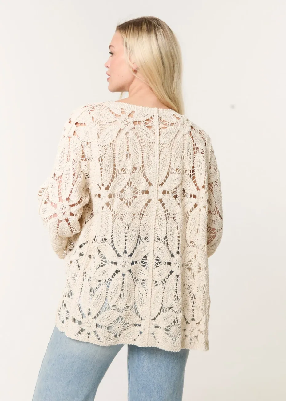 Blue Vanilla Stone Crochet Tie Front Cardigan