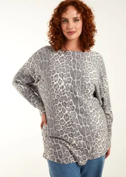 Blue Vanilla Stone Curve Leopard Print Jumper