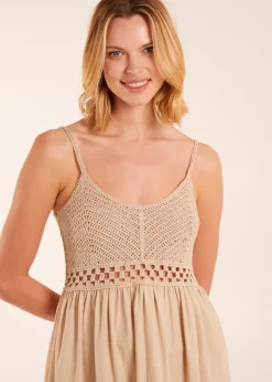 Blue Vanilla Stone Strap Midi Cami Dress Crochet