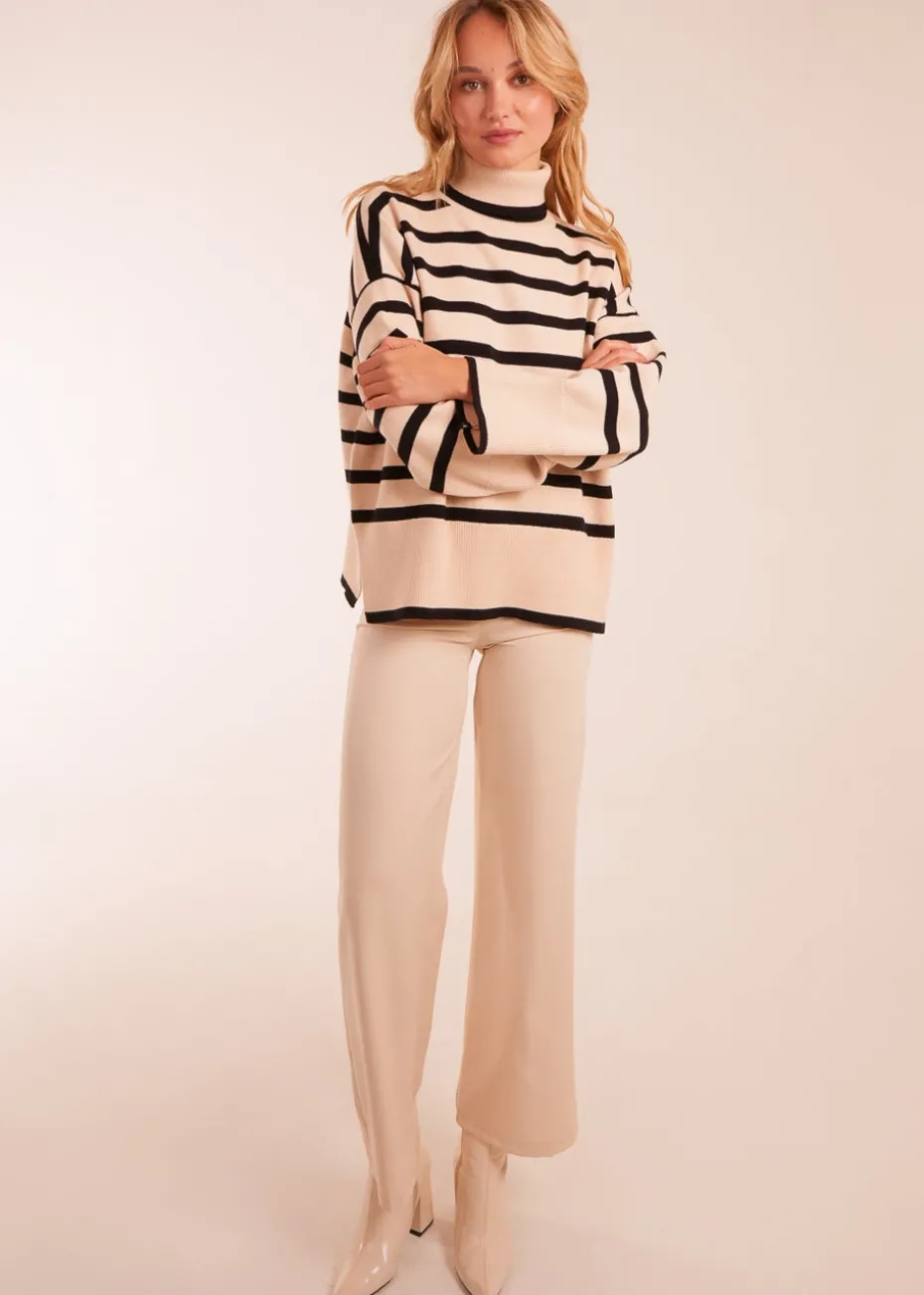 Blue Vanilla Stone Wide Stripe Roll Neck Jumper