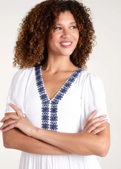 Blue Vanilla White Embroidered Tiered Maxi Dress