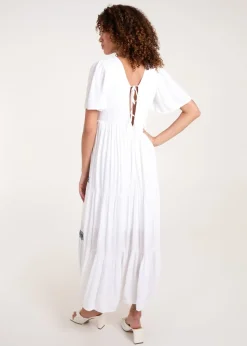 Blue Vanilla White Embroidered Tiered Maxi Dress