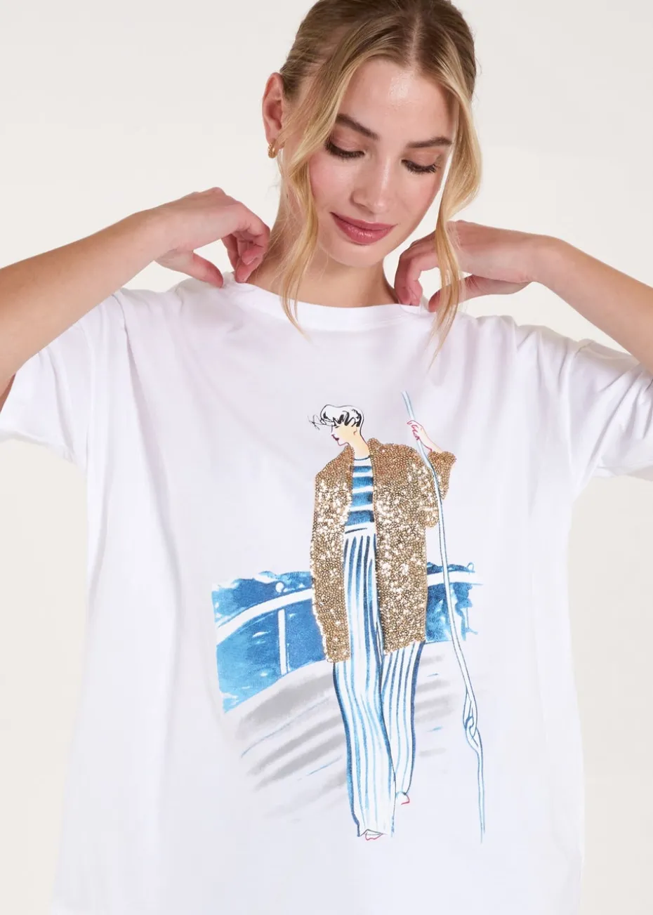 Blue Vanilla White Sequin Cruise T-Shirt