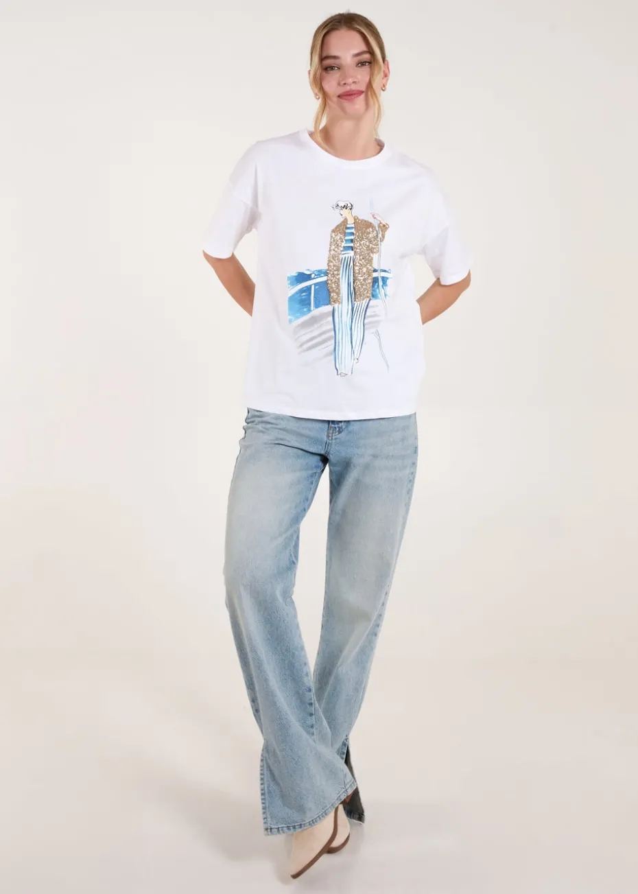 Blue Vanilla White Sequin Cruise T-Shirt