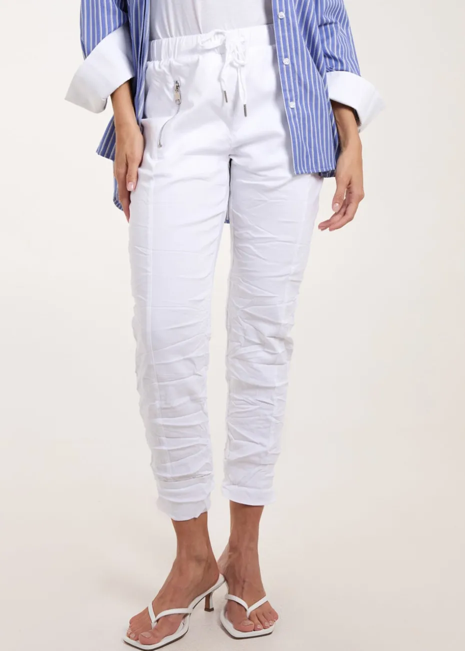 Blue Vanilla White Zip Drawstring Trousers