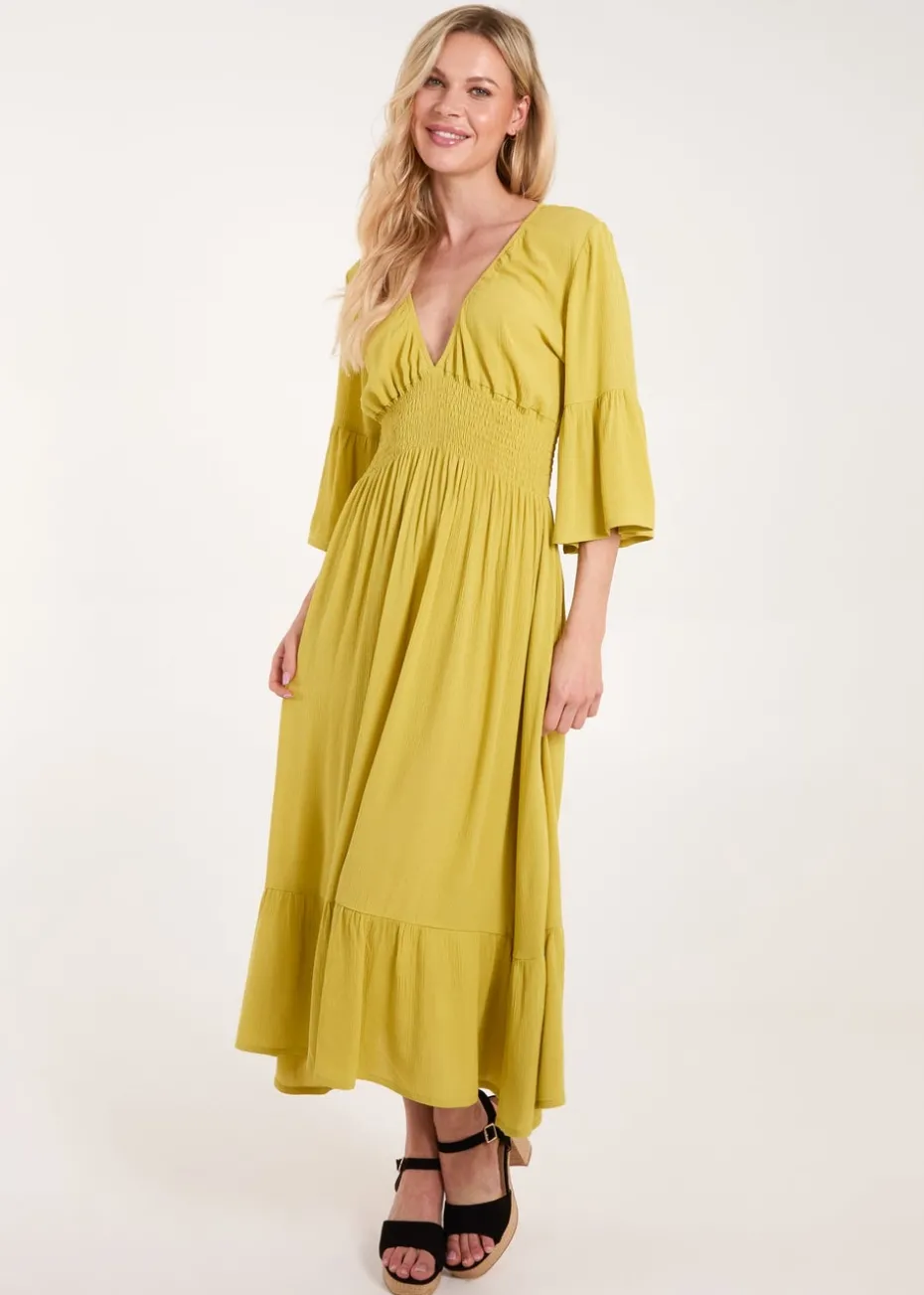 Blue Vanilla Yellow Shirred Empire Bust Dress