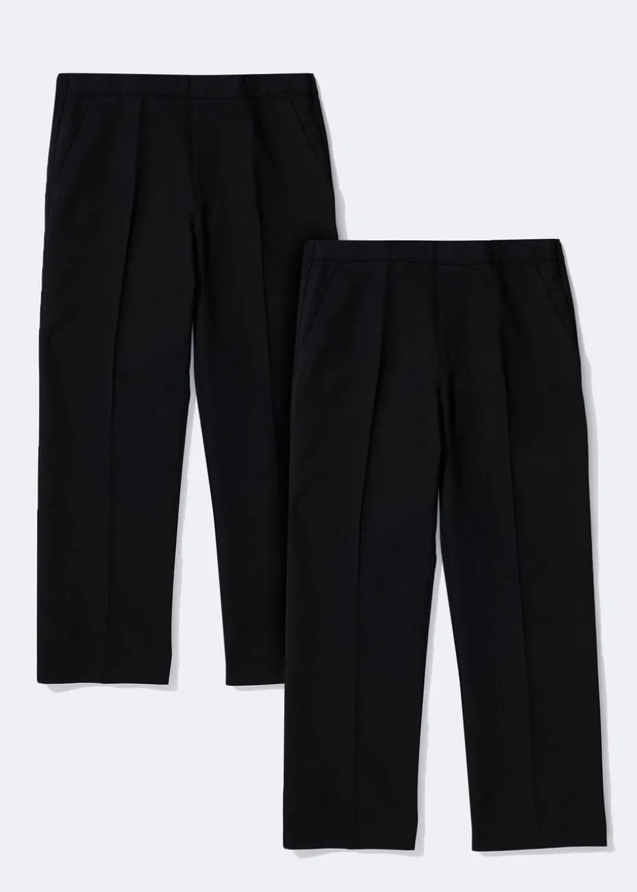 Boys 2 Pack Black Pull On School Trousers (3-11yrs)