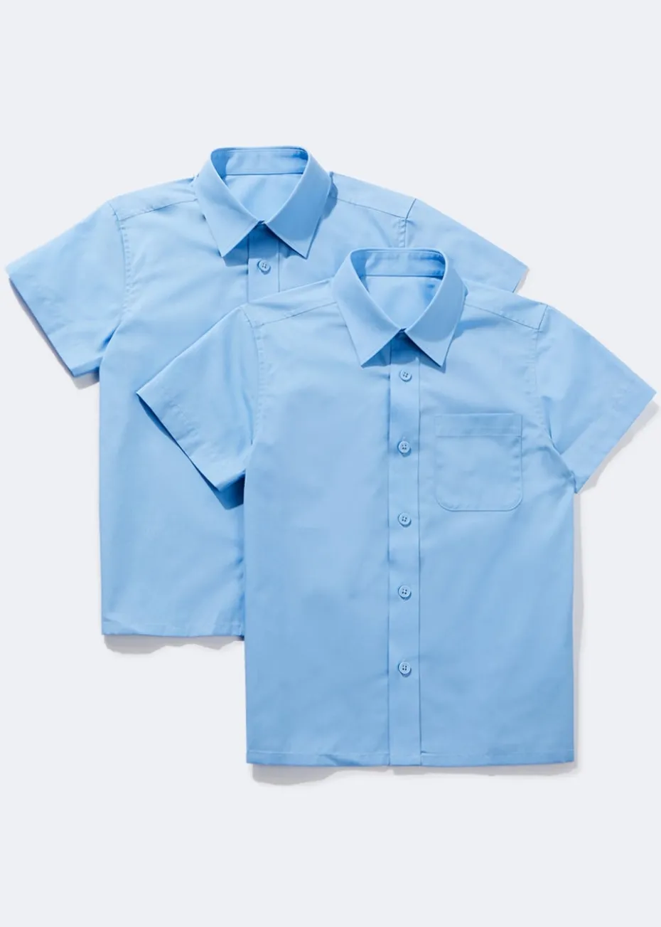 Boys 2 Pack Blue Short Sleeve School Shirts (4-16yrs)
