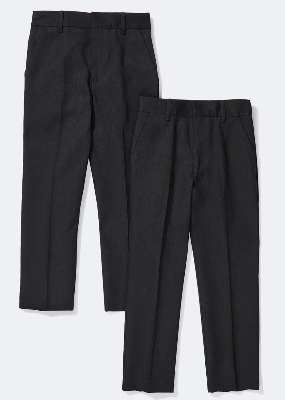 Boys 2 Pack Charcoal Slim Fit School Trousers (3-16yrs)