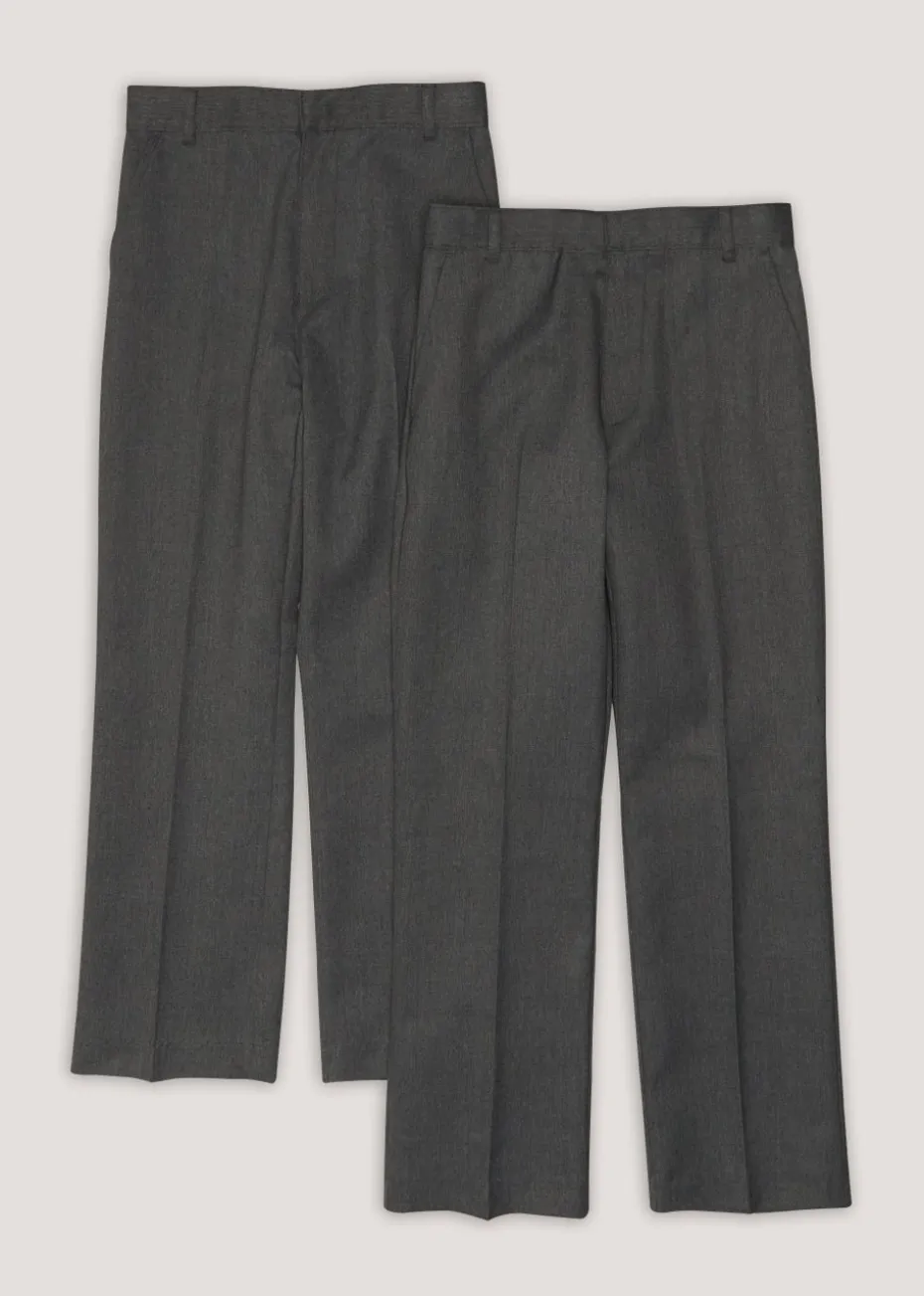 Boys 2 Pack Grey Classic Fit Longer Length School Trousers (3-13yrs)