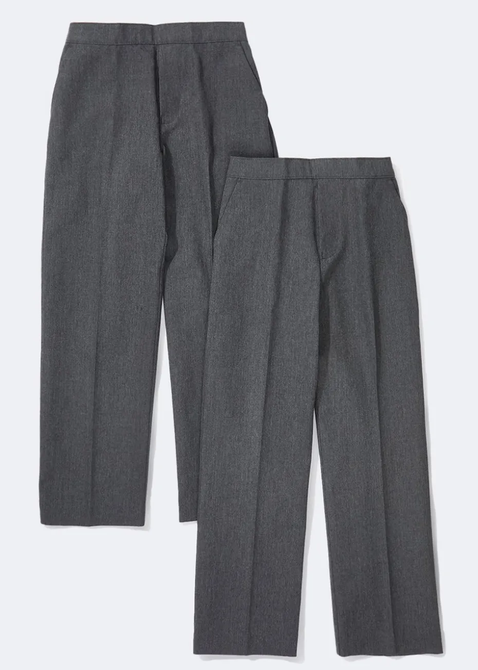 Boys 2 Pack Grey Pull On School Trousers (3-11yrs)