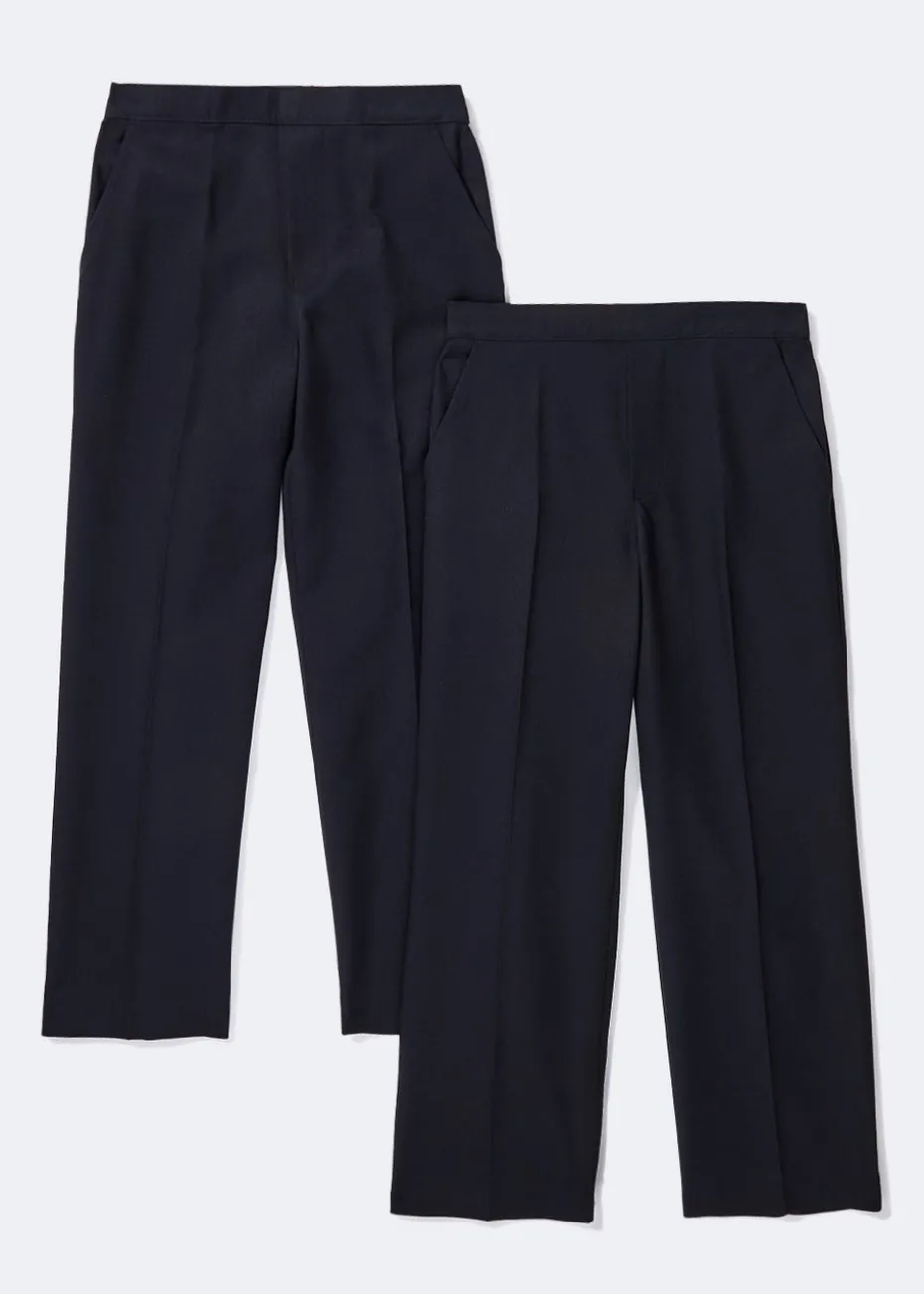 Boys 2 Pack Navy Pull On School Trousers (3-11yrs)