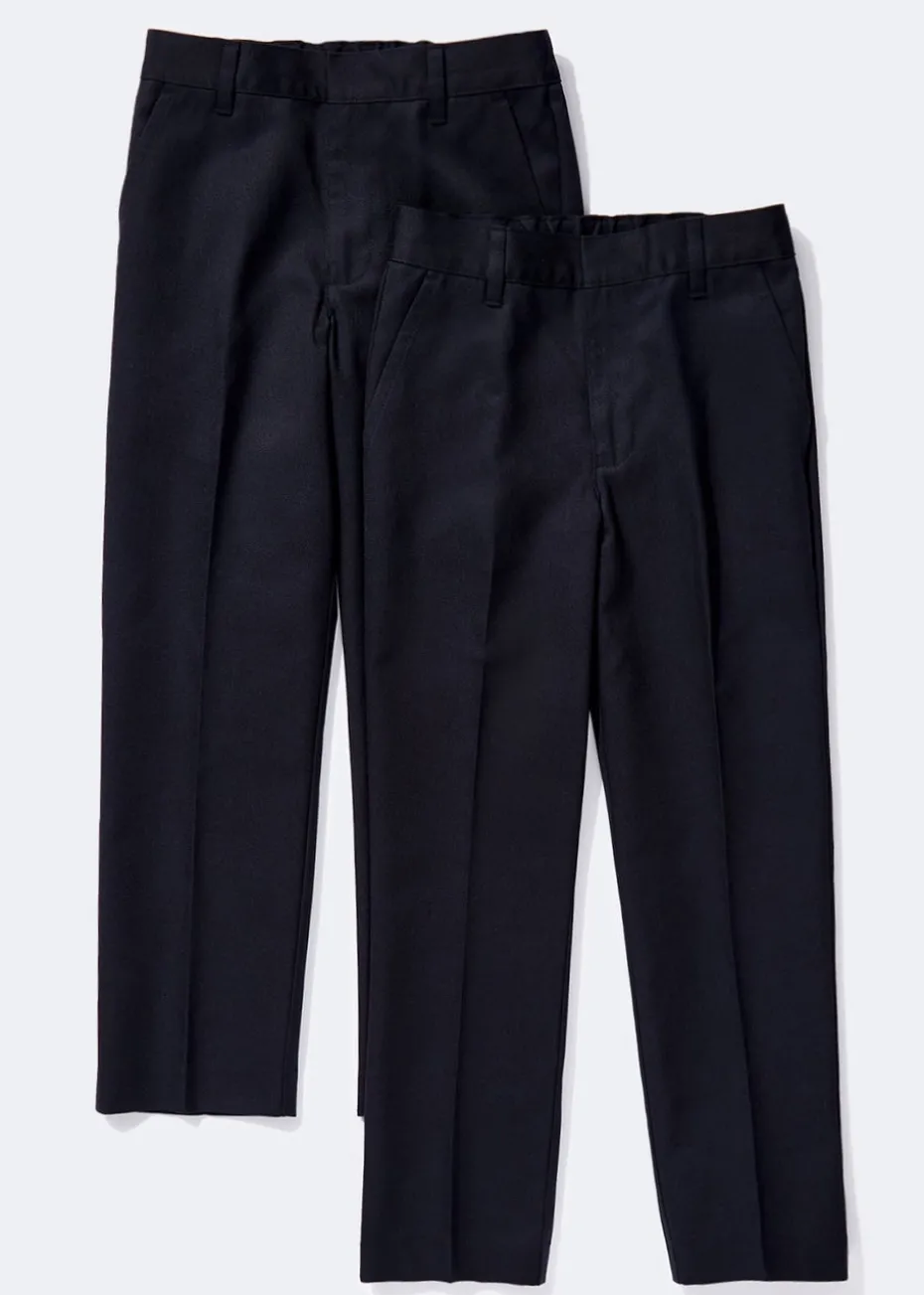 Boys 2 Pack Navy Slim Fit School Trousers (3-14yrs)