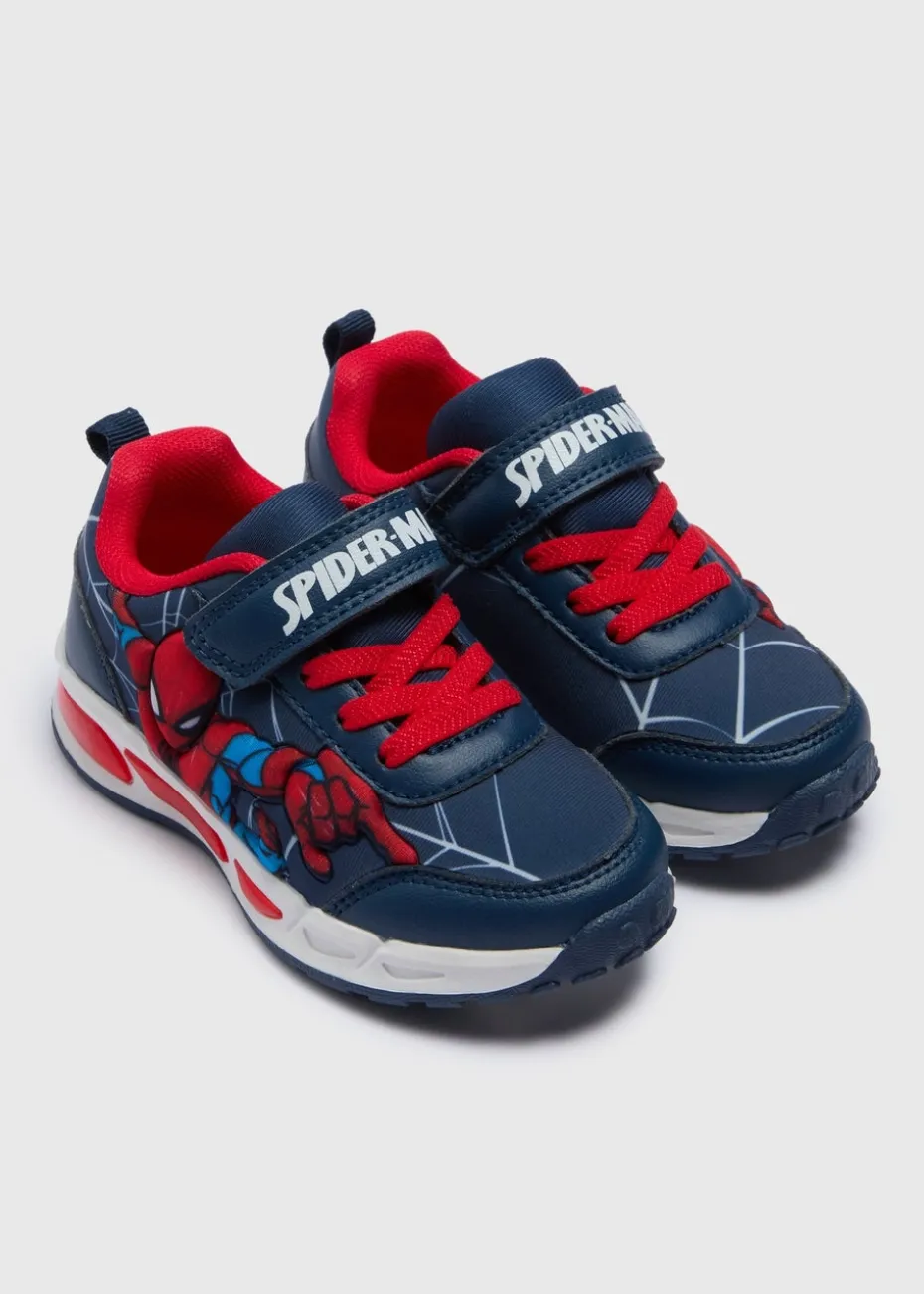 Boys Navy Spiderman Light Up Trainers (Younger 4-12)