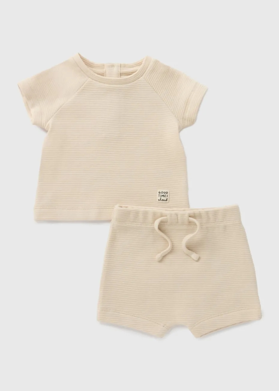 Boys Stone Ribbed T-Shirt & Shorts Set (Newborn-23mths)