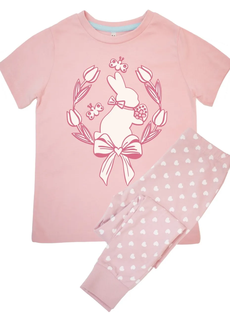 Brands In Easter Bunny Wreath Girls Pink Hearts Pyjamas (3-8 Years)