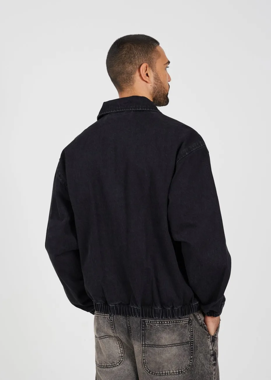 Brave Soul Black Oversized Denim Bomber Jacket