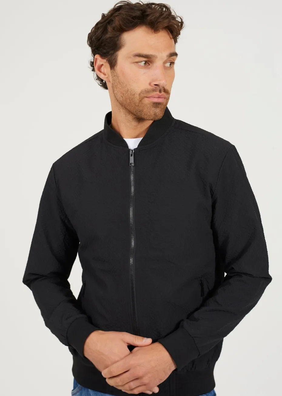 Brave Soul Black Seersucker Bomber Jacket