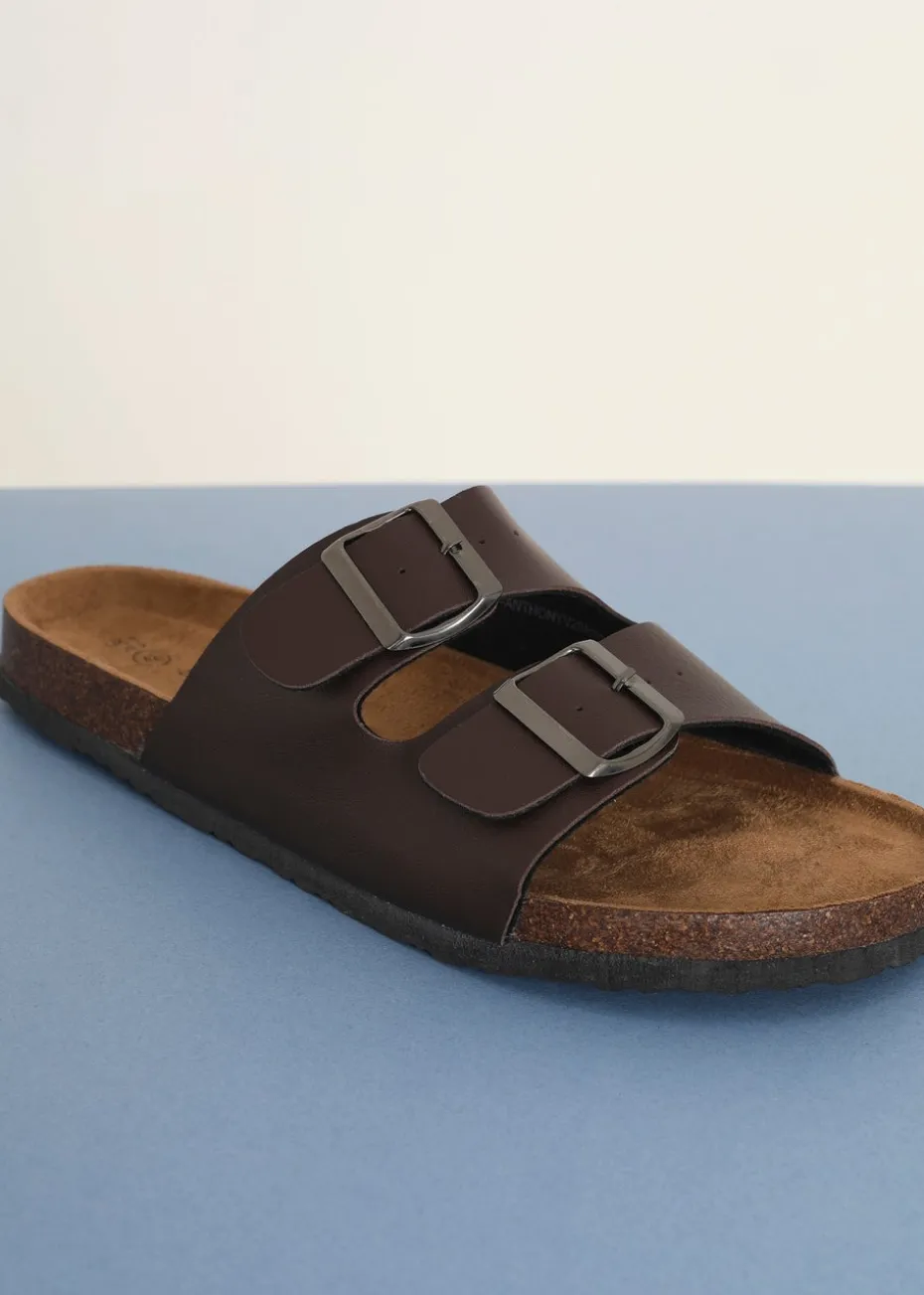 Brave Soul Brown Faux Leather Buckle Strap Cork Sandals