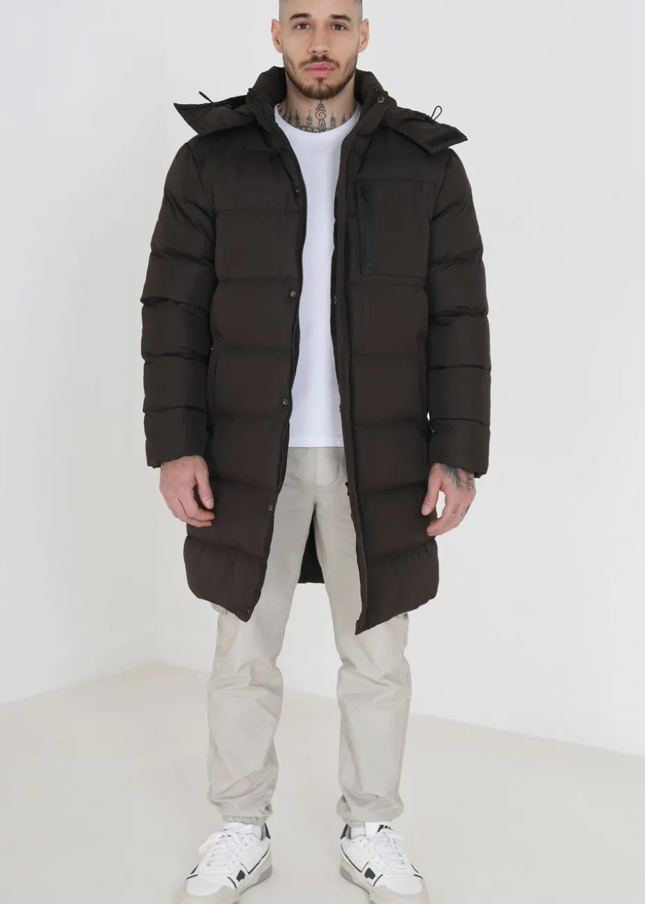 Brave Soul Brown Longline Hooded Padded Puffer Jacket