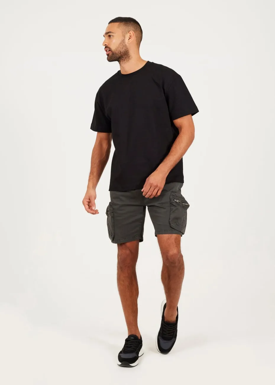 Brave Soul Charcoal Cotton Twill Cargo Shorts