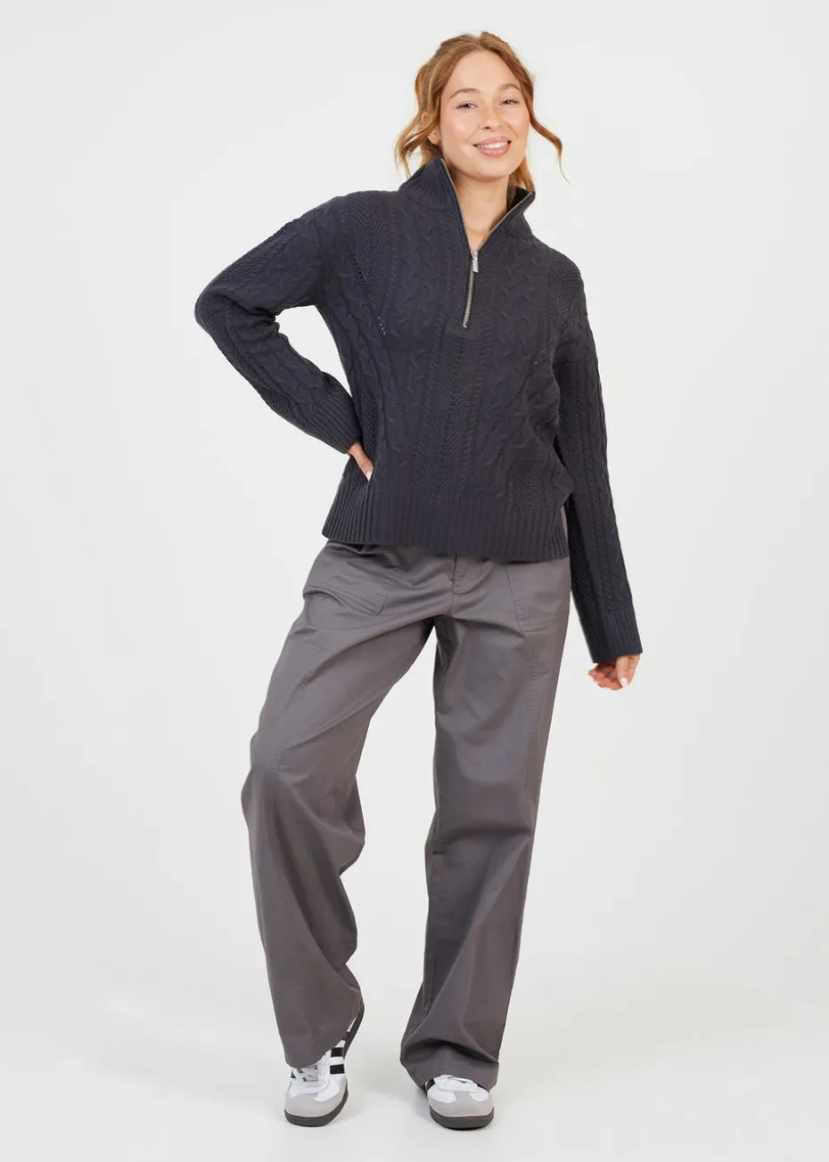 Brave Soul Charcoal Half Zip Cable Knit Jumper