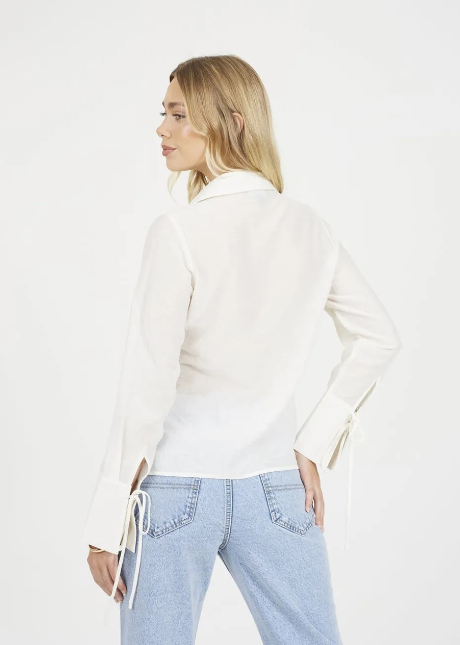 Brave Soul Cream Long Sleeve Tie Front Blouse