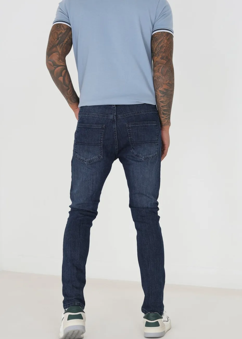 Brave Soul Dark Blue Cotton Blend Skinny Fit Denim Jeans