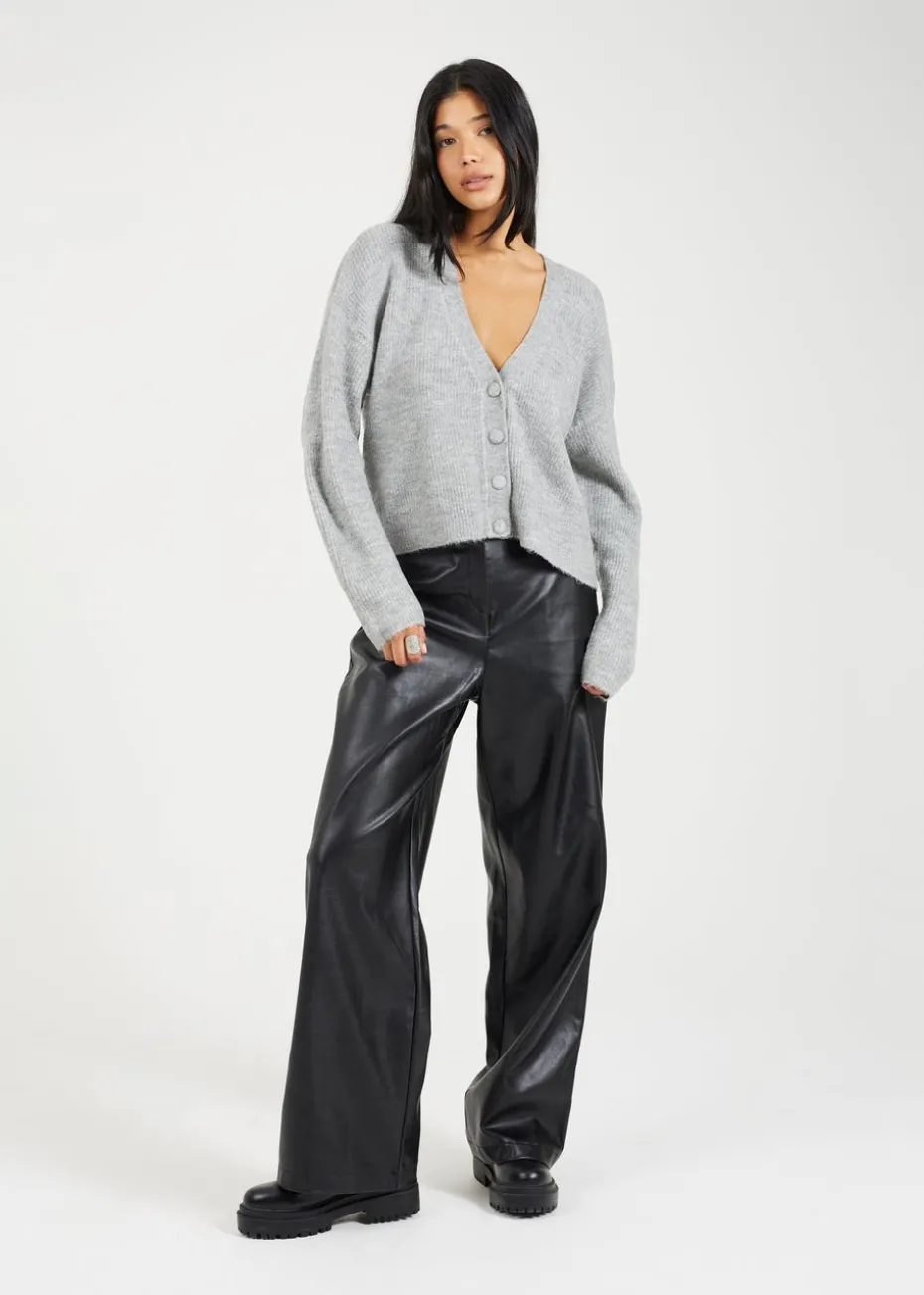 Brave Soul Grey Button Through Soft Knit Cardigan