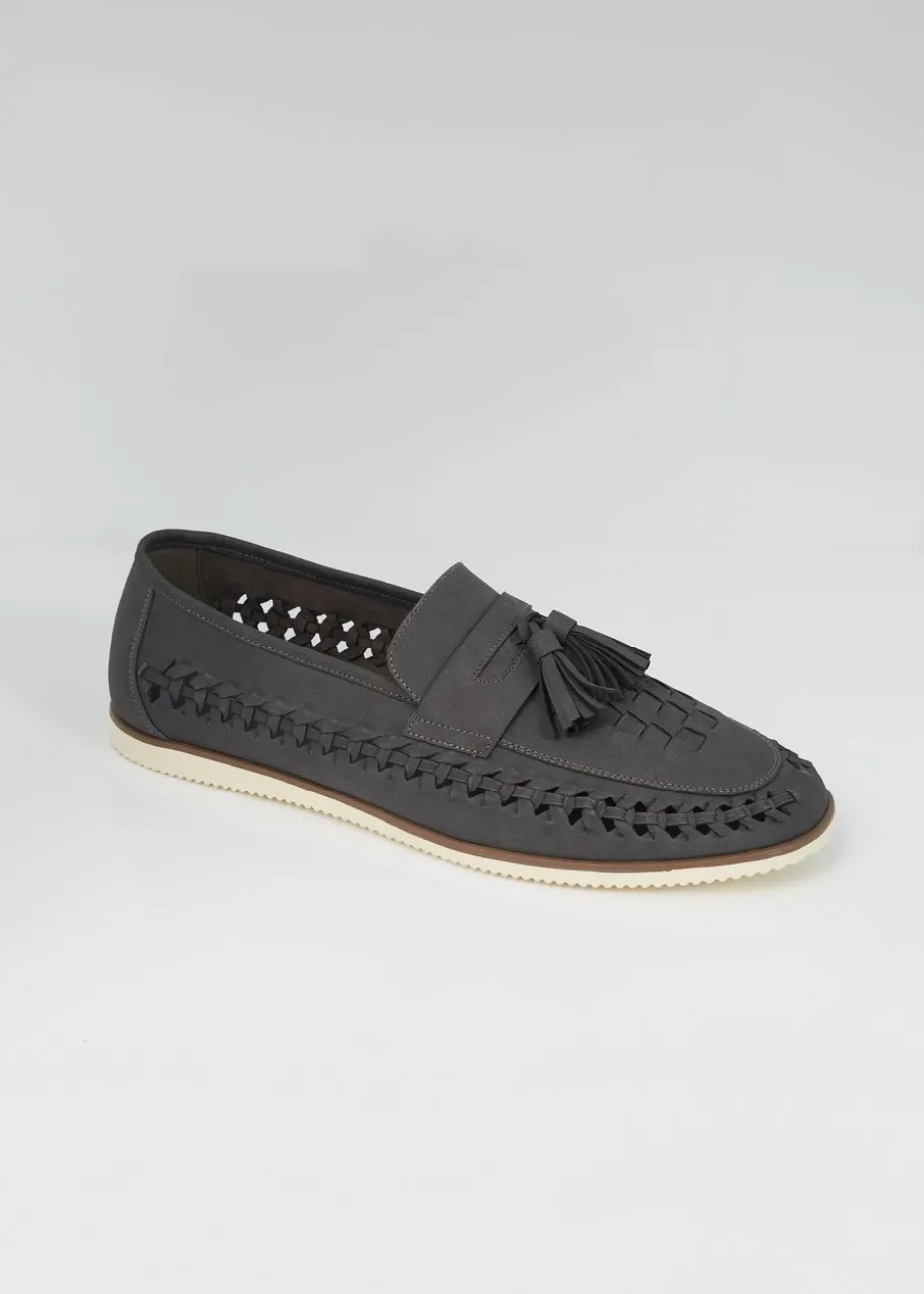 Brave Soul Grey Faux Leather Woven Loafers