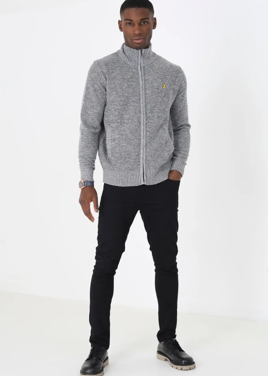 Brave Soul Grey Funnel Neck Zip Through Knitted Jumper
