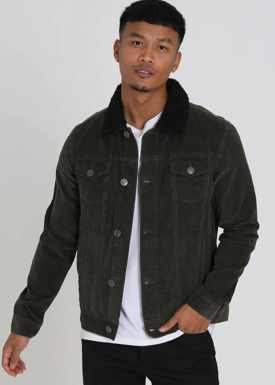 Brave Soul Khaki Borg Collar Cord Jacket