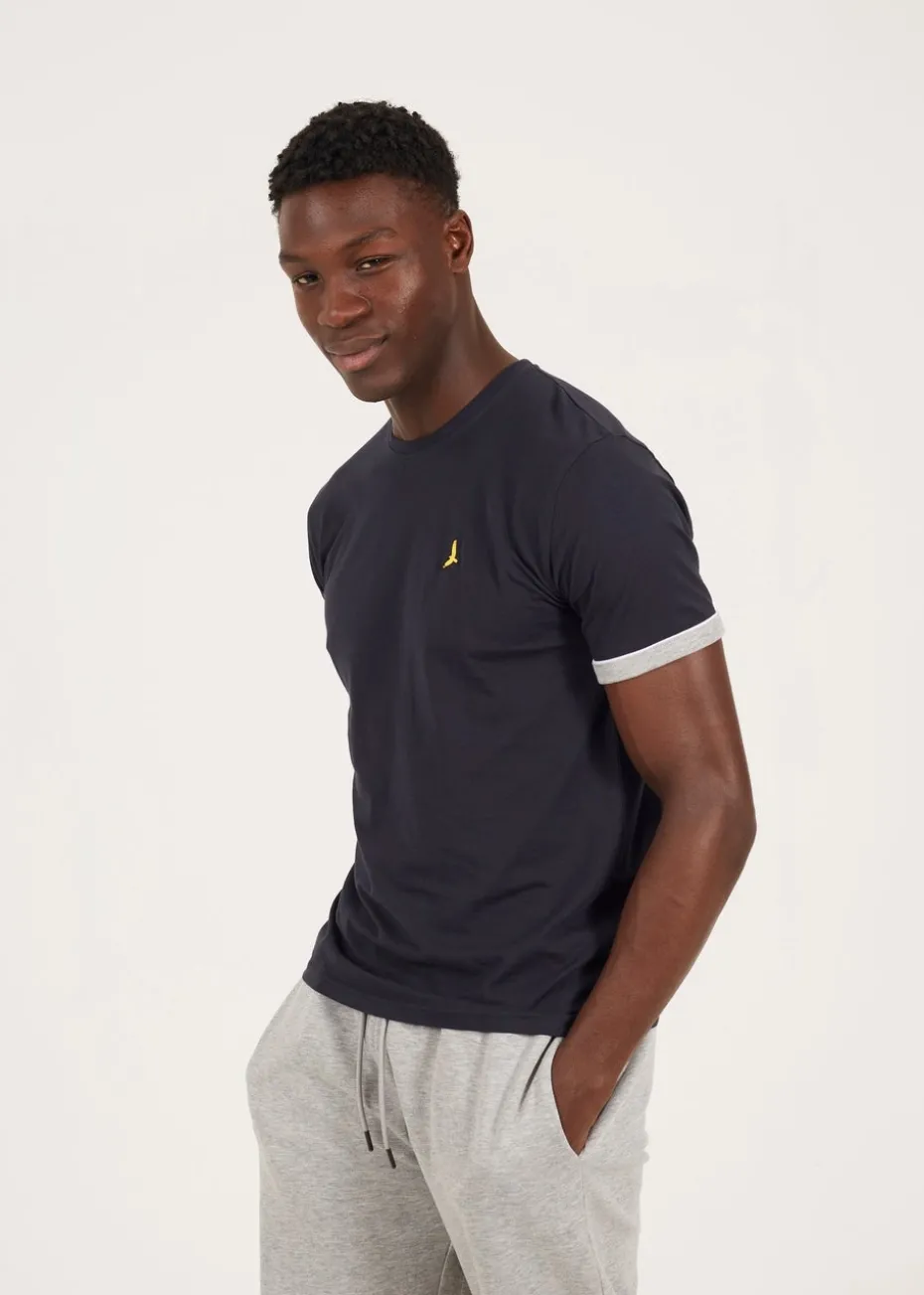 Brave Soul Navy Crew Neck T-Shirts with Contrast Piping 3-Pack