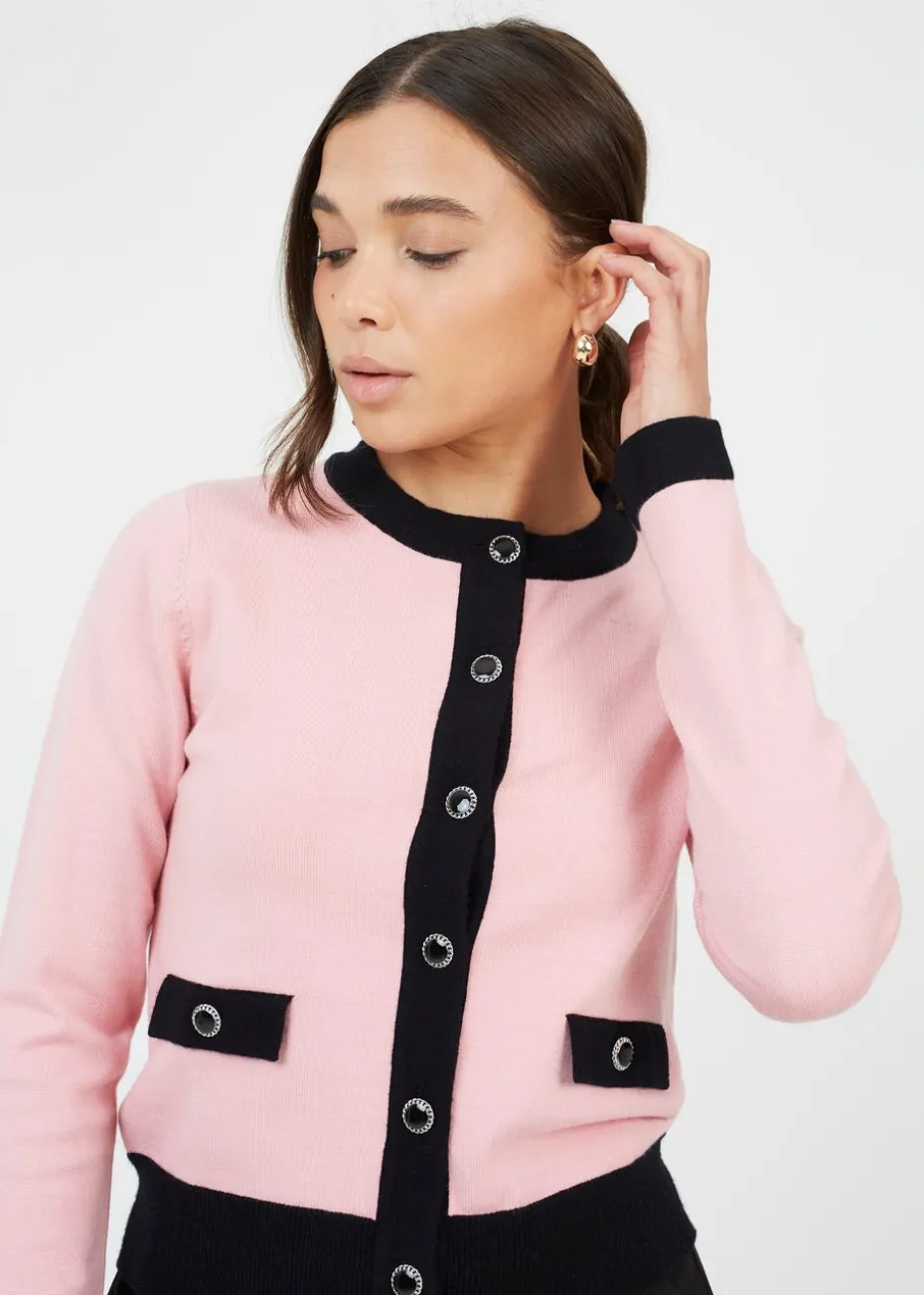 Brave Soul Pink Classic Round Neck Cardigan