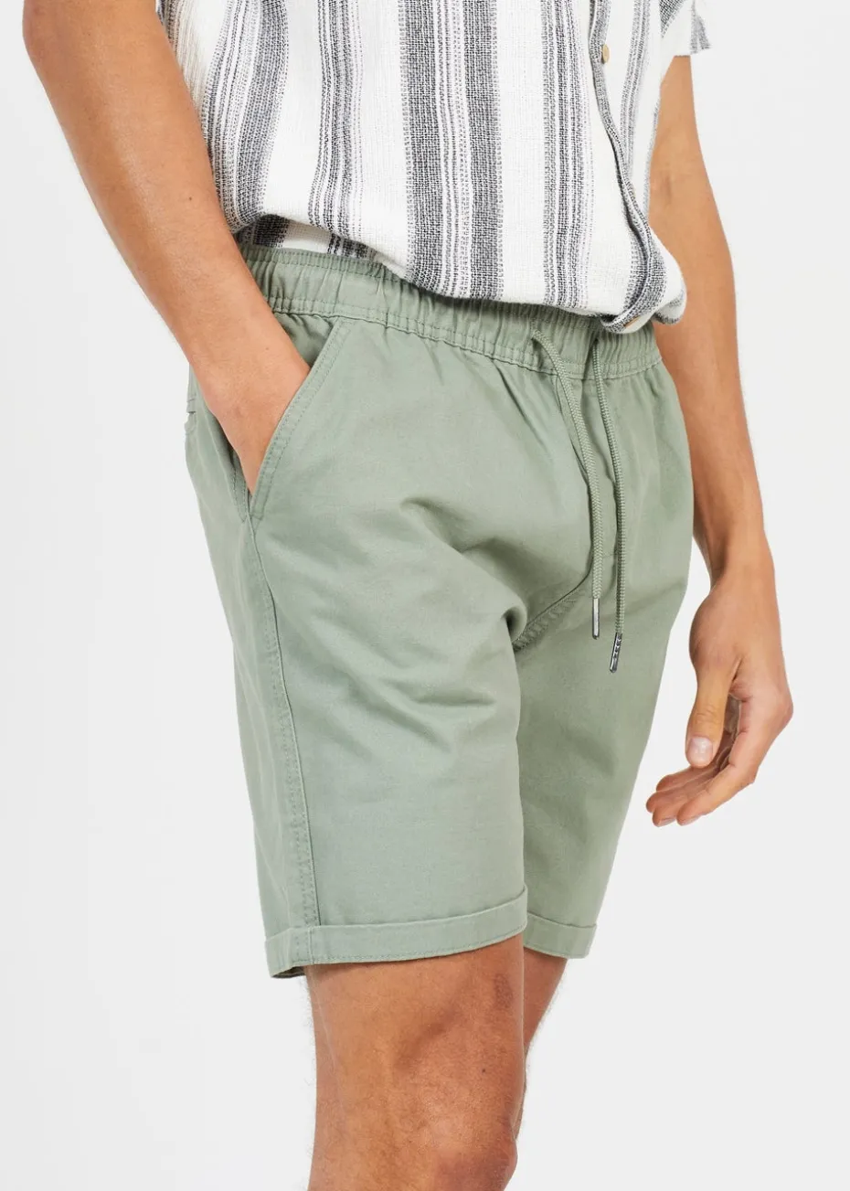 Brave Soul Soft Green Cotton Chino Shorts With Turn Up Hem