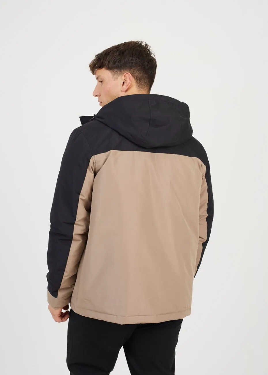 Brave Soul Stone Colour Block Hooded Jacket