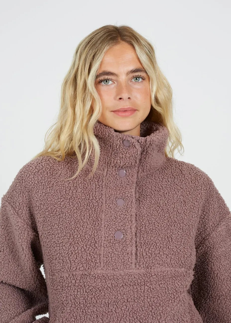Brave Soul Taupe Sherpa Quarter Button Neck Fleece
