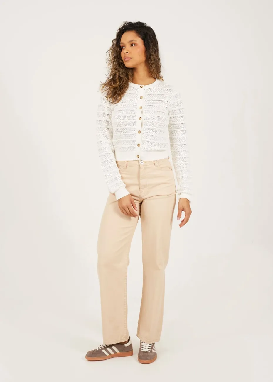 Brave Soul White Stitch Detail Crew Neck Cardigan