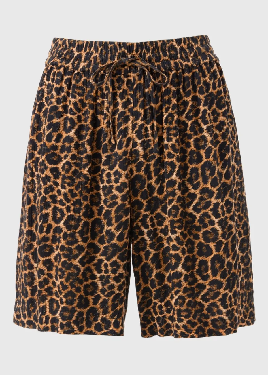 Brown Animal Print Crinkle Shorts