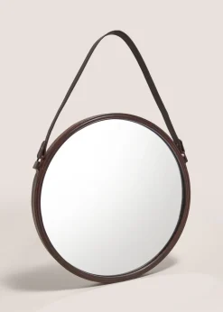 Brown Leather Urban Circle Mirror (41cm x 41cm x 61cm)